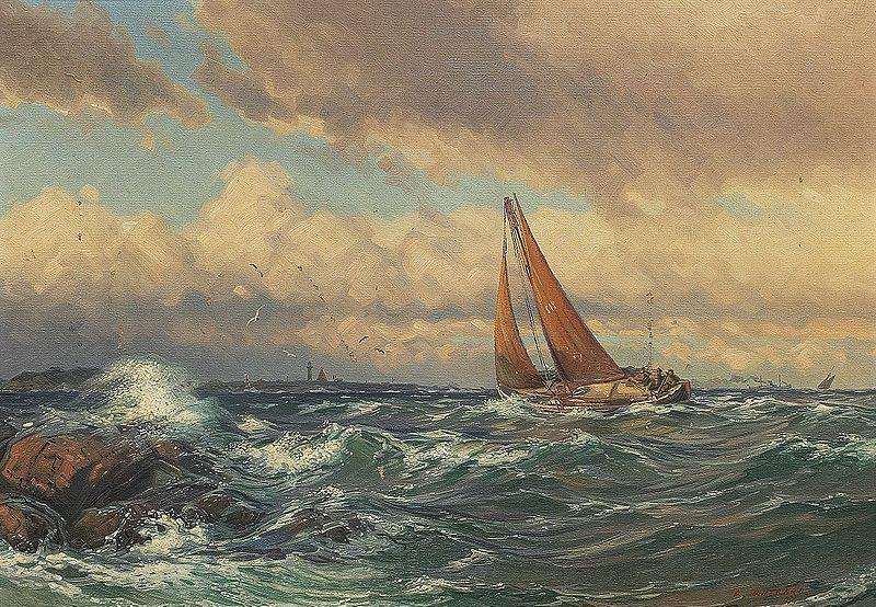Arvid Ahlberg Segelbatar, Vastkusten Norge oil painting art